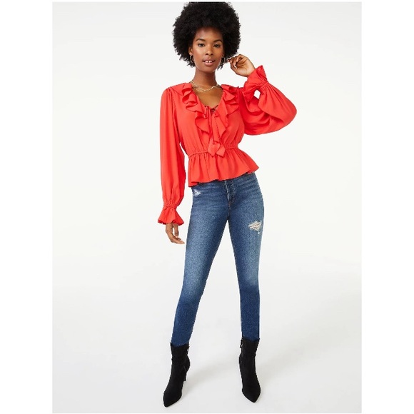 NWOT Scoop NYC red ruffle blouse - Picture 2 of 11